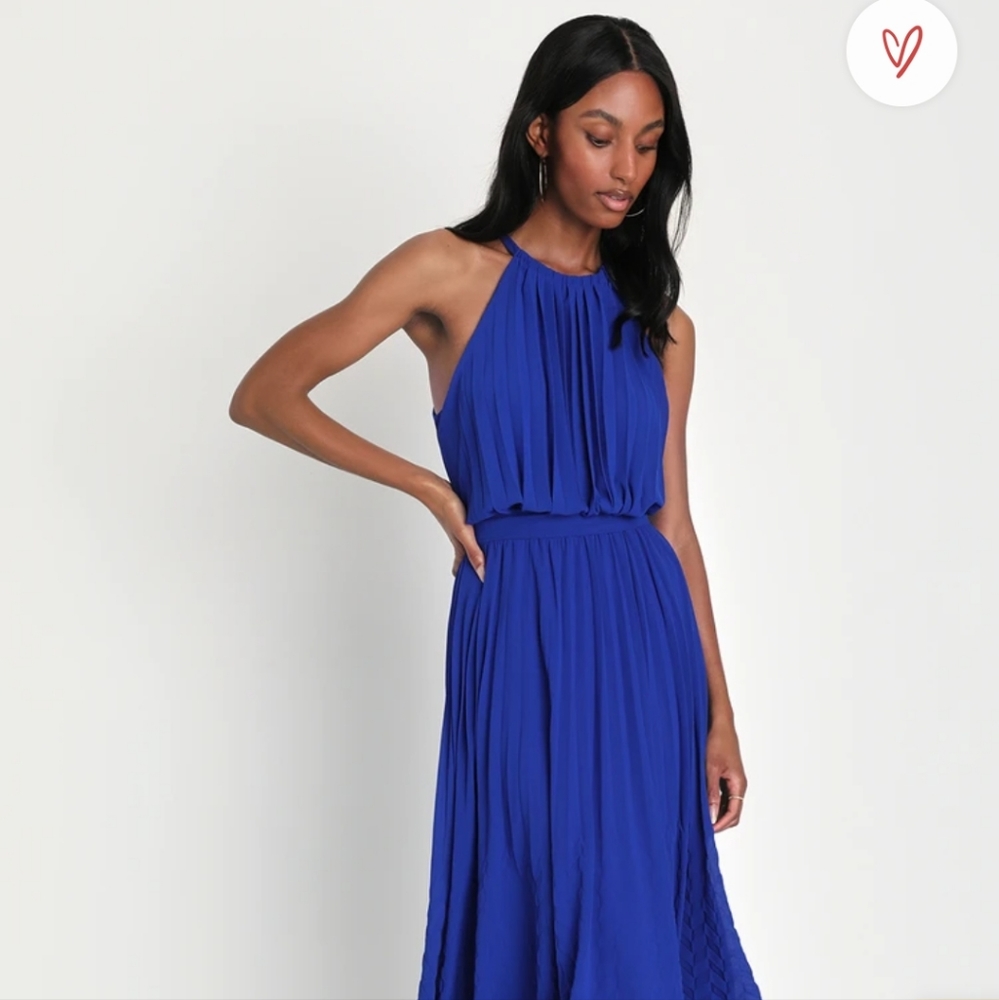 Lulu's blue pleated halter midi dress
